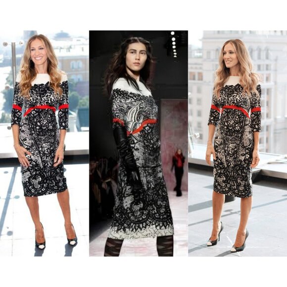Prabal Gurung Lace Print Fall 2011 dress 8 Sarah Jessica Parker black/cream/red - Picture 2 of 16